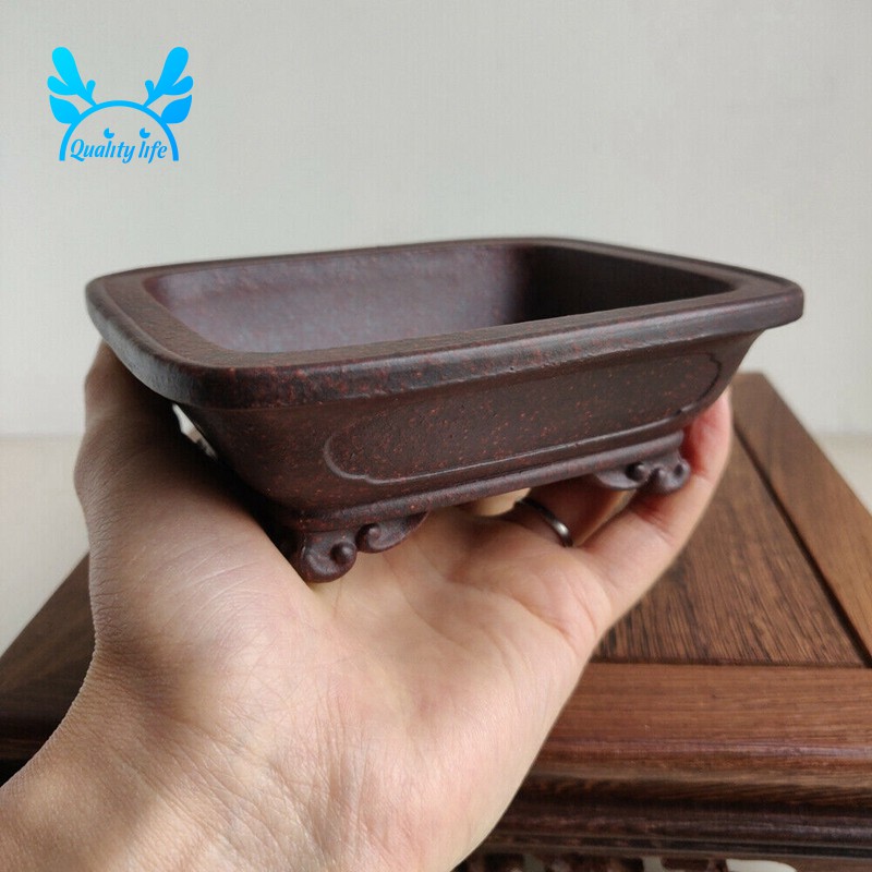 1 Pcs Rectangular Chinese Yixing Zisha Shohin Cloud Feet Bonsai Pot 13X11X4.5cm