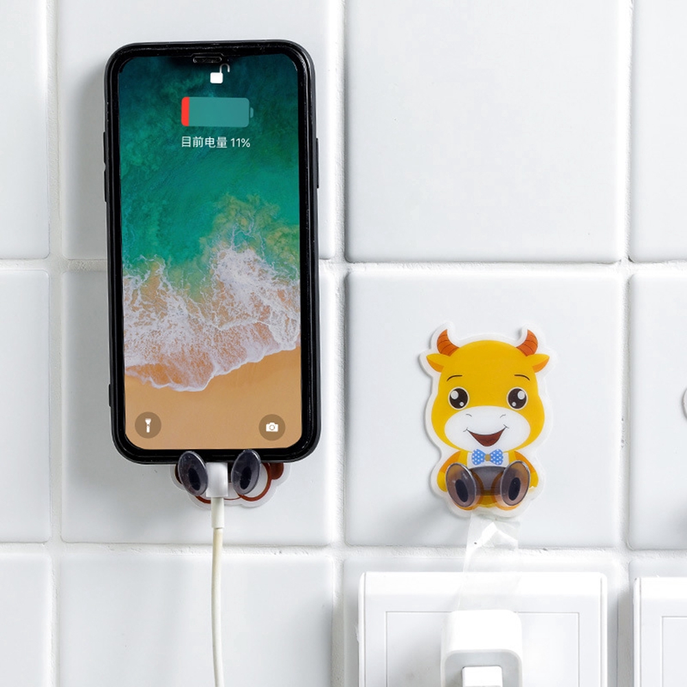 1Pc Self-adhesive Cartoon Animal Hook Bracket/Wall Mounted Sucker Strength Power Cord Plug Rack Holder/Hanger For Kitchen Bathroom Glass