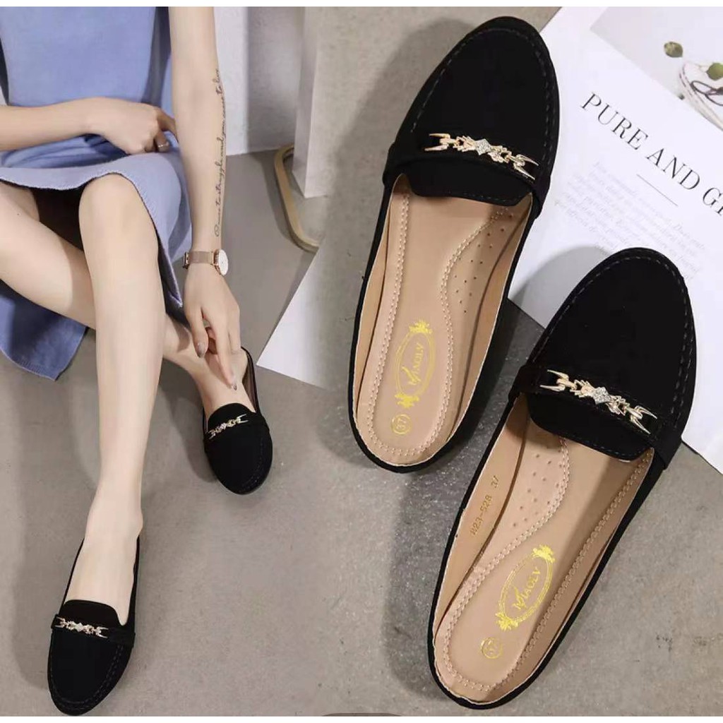 Lucky girls】Korea fashion Flat Shoes Half Shoes for women 823-485 | Shopee  Philippines