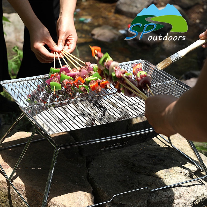 Backpacking Garden portable camping grill Tools for Outdoor Grilling Cooking Stainless steel Grill Picnics Hiking Barbecue Grill Tabletop Grill Folding Lightweight Charcoal Grill BBQ Grill 