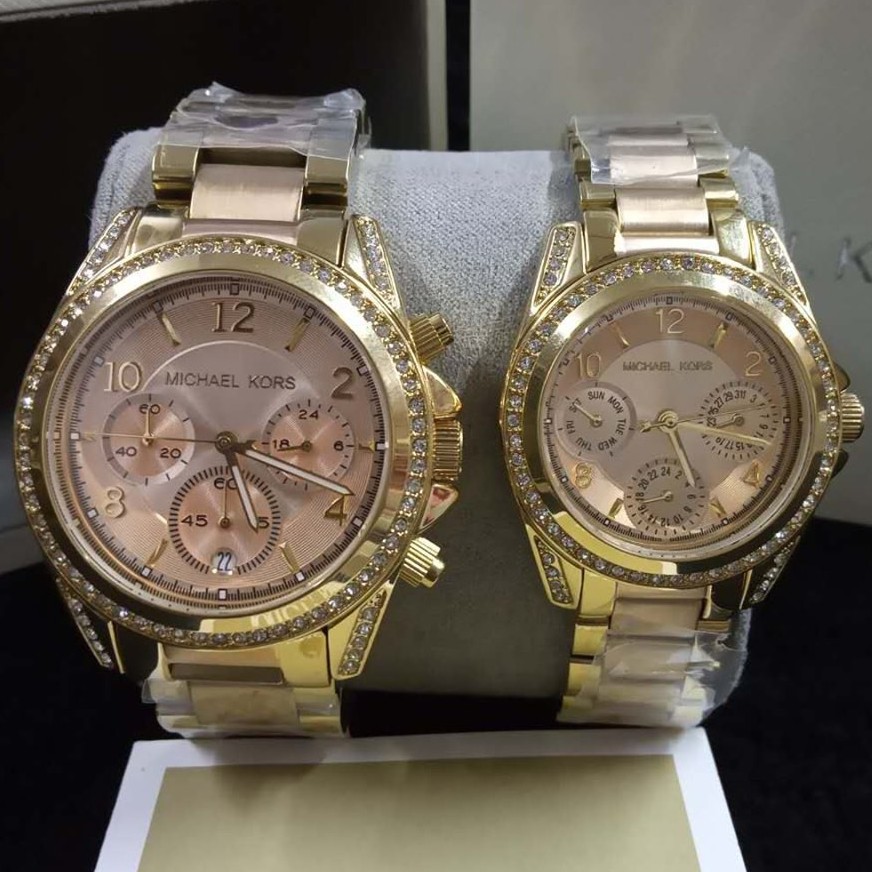 Michael Kors Blair 5166 Twotongold Rosegold Couple Watch | Shopee  Philippines
