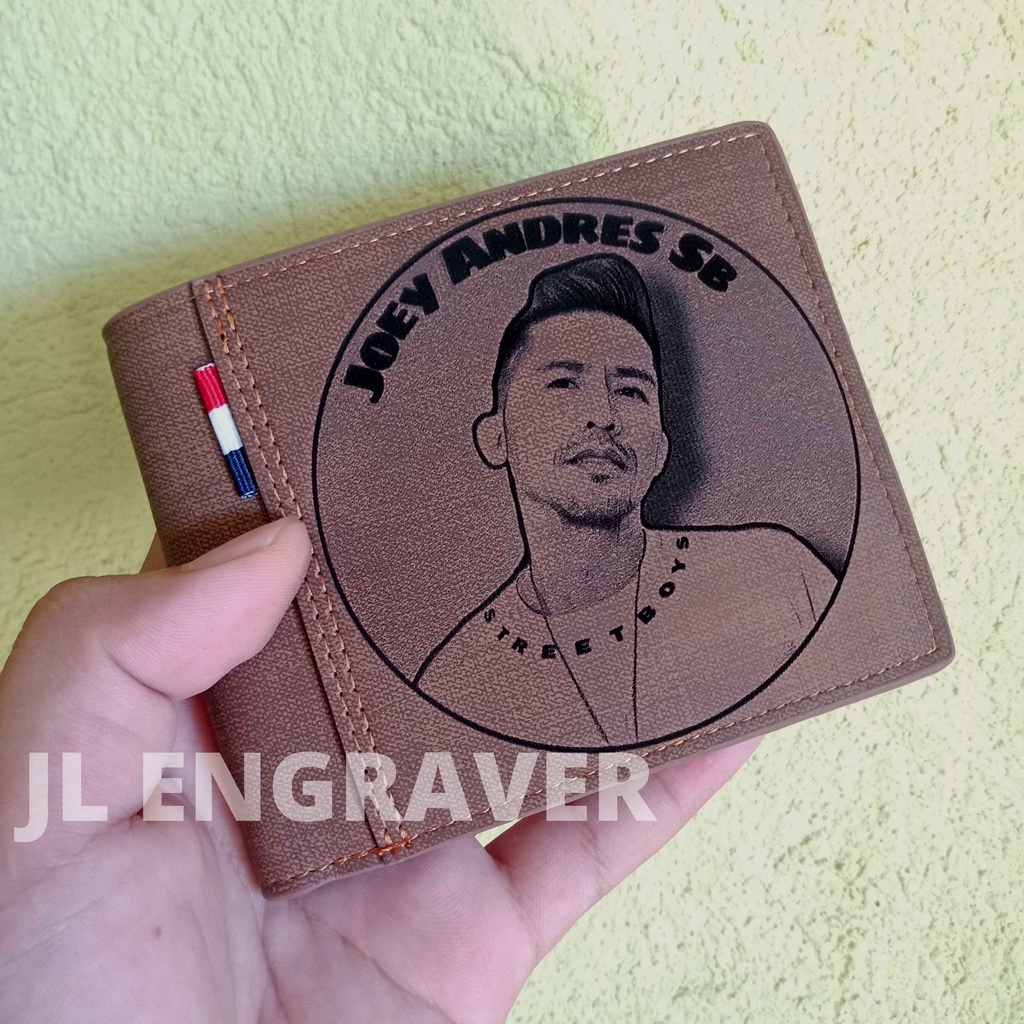 Leather Wallet with Engraved Picture and Message for Men Husband Birthday Gift High Quality Brown