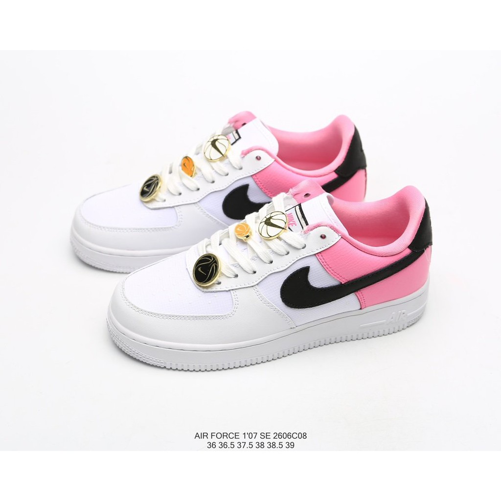 pink black and white air force ones