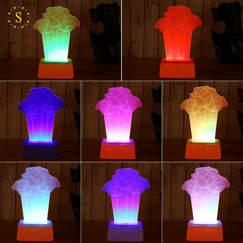 Table Lamp Night Light Modern 3d Rose Christmas Xmas