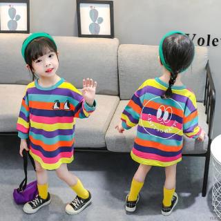 Tfbaby Dress  Mini Lengan Panjang Motif Garis Garis Gambar  