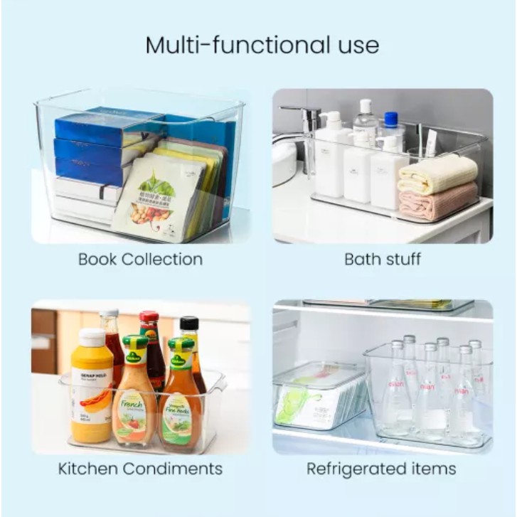Activebae Transparent Storage Box with Lid Pantry Wardobe Kitchen Organizer PET Plastic (One Size)