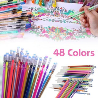 48 Colors Gel Pens Glitter Coloring Drawing Painting Craft Markers Stationery