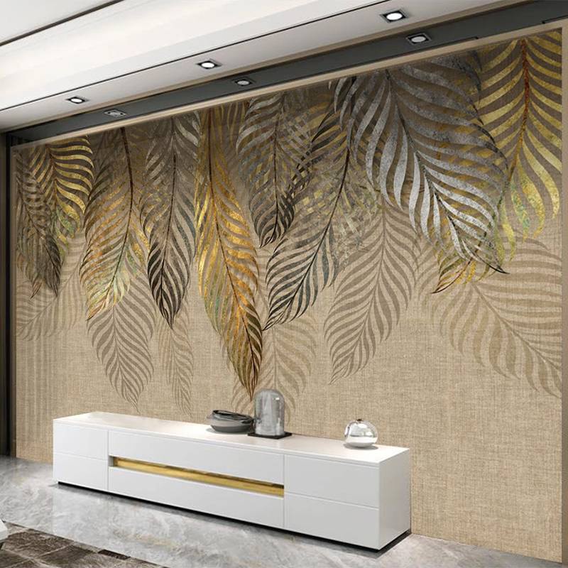 Custom Self-Adhesive Mural abstract Wallpaper Modern Creative Art 3D Golden  Leaf Wall Painting Living Room home decor | Shopee Philippines