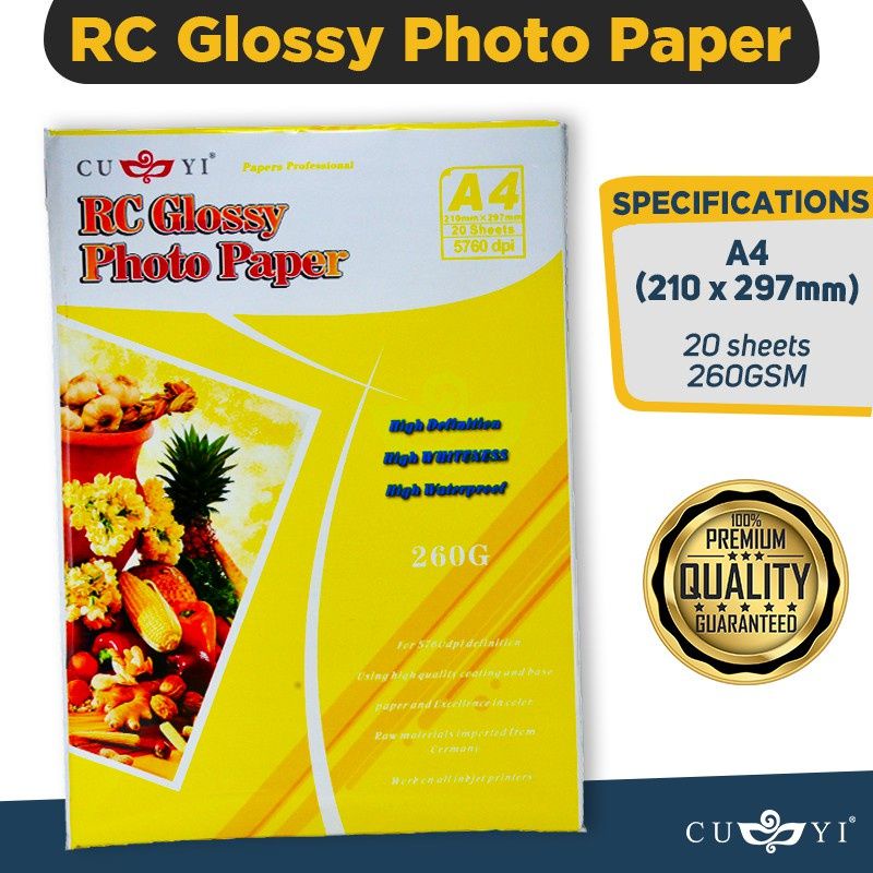 CUYI RC GLOSSY PHOTO PAPER 260GSM A4 SIZE 20SHEETS Shopee Philippines
