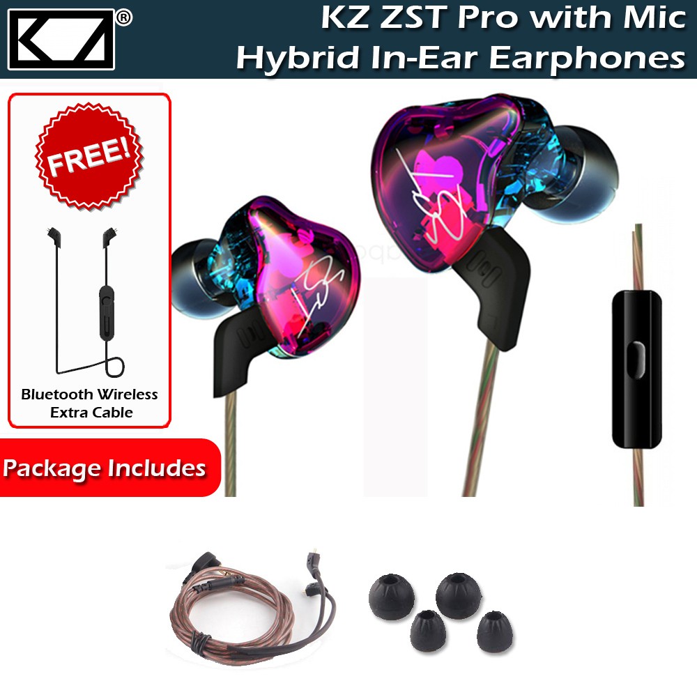 Kz Zst Pro In Ear Headphone W Mic Free Bluetooth Cable Shopee