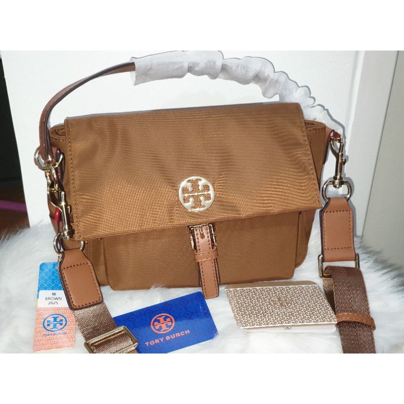 Tory burch brown sling bag nylon and leather | Shopee Philippines