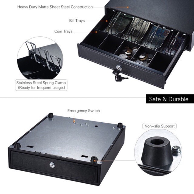 POS Electronic Cash Drawer Box Case Storage 4 bills & 3 coins/4 bills