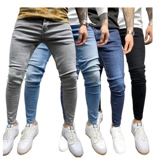 Jeans Men Elastic Waist Skinny Jeans Men 2021 Stretch Ripped Pants Streetwear Mens Denim Jeans Blue