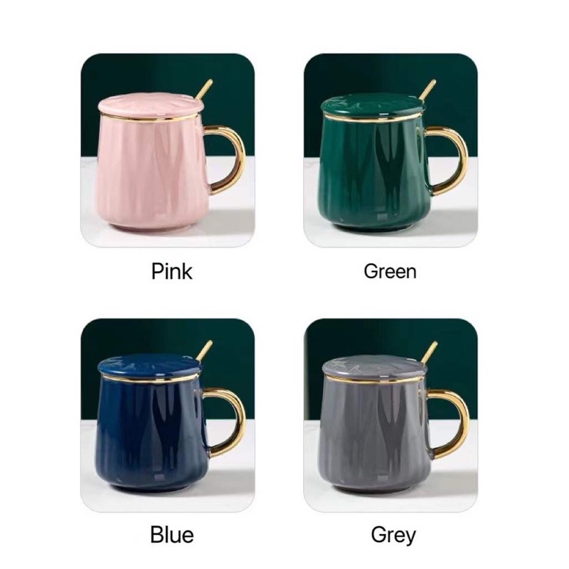 Luxury ceramic coffee mug with lid and spoon cup elegant gold rim tableware Coffee mug