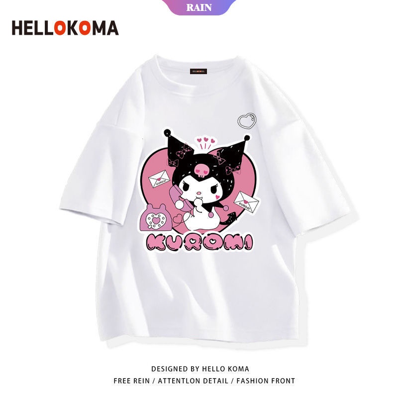 Cartoon Sanrio Kuromi Printing T-Shirt Kawaii Anime Girls Solid Color ...