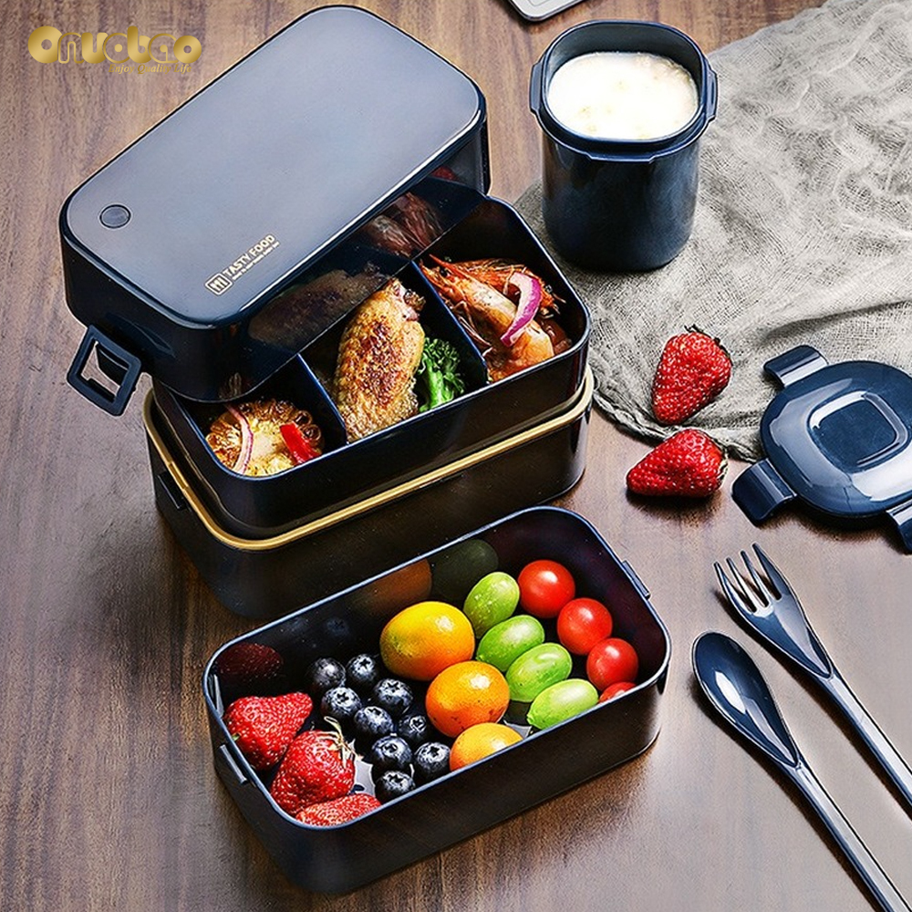 bento 2 layer lunch box with temperature display flask 500ml