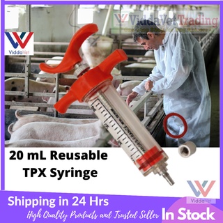 20ml Reusable Orange TPX Steel syringe for animals pig swine goat dog cattle Fiberglass vaccine tube