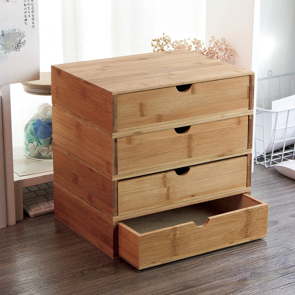 Wood Bamboo Wooden Simple Desktop Storage Box Drawer Wooden Box