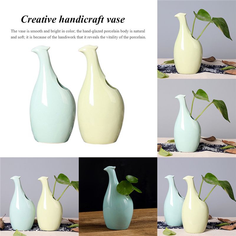 Blue Ceramic Crafts Vases Simple Personality Flowers And Bir