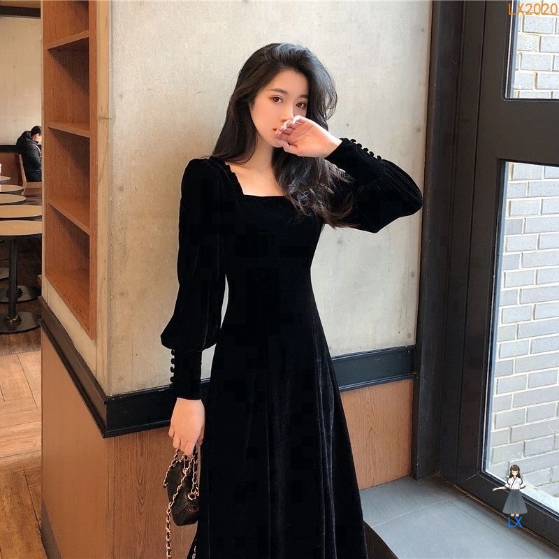 long black elegant dress with sleeves