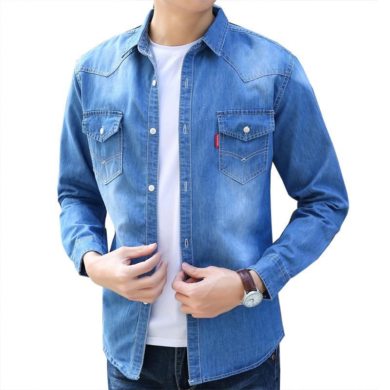 denim long sleeve polo