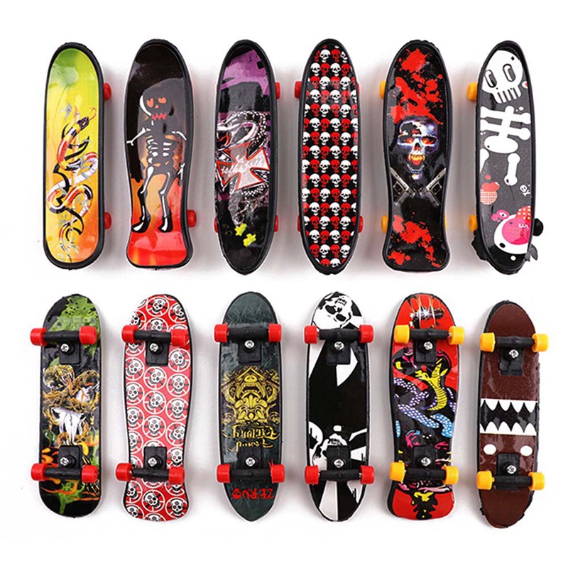 Random Pattern 10 Pieces Mini Finger Skateboards Fingerboard Finger Skate Penny Board Fingertip Movement for Adults Birthday Gifts
