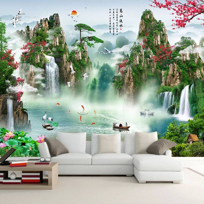 Custom Mural Wallpaper Chinese Style 3D Landscape Waterfall Background Wall  Painting Living Room Study Home Decor Wallpaper 3 D | Shopee Philippines