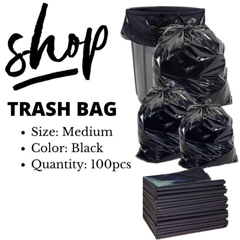 TRASH BAG / GARBAGE BAG (BLACK 100PCS) MEDIUM 11+11x24x.0008