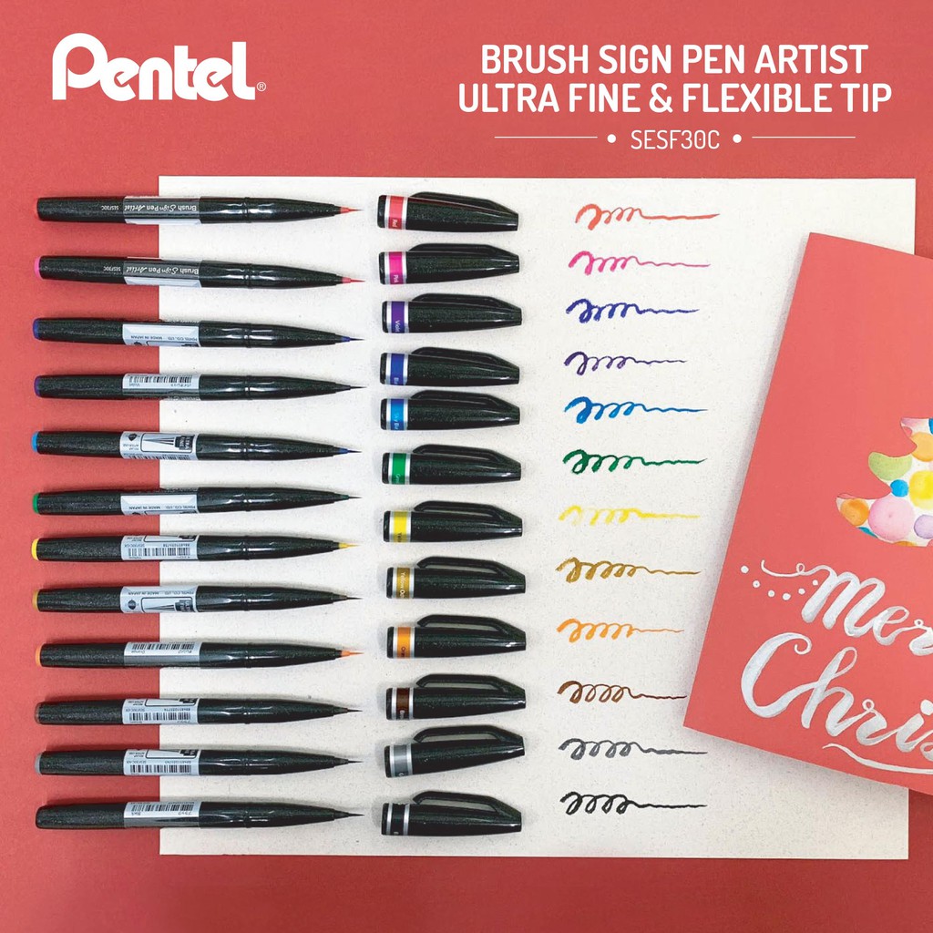 Pentel Brush Sign Pen Artist Brush Pen Ultra Fine & Flexible Tip