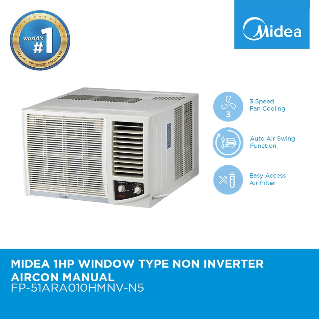 Midea WindowType Manual NonInverter Aircon 1.0 HP with AutoAir Sweep