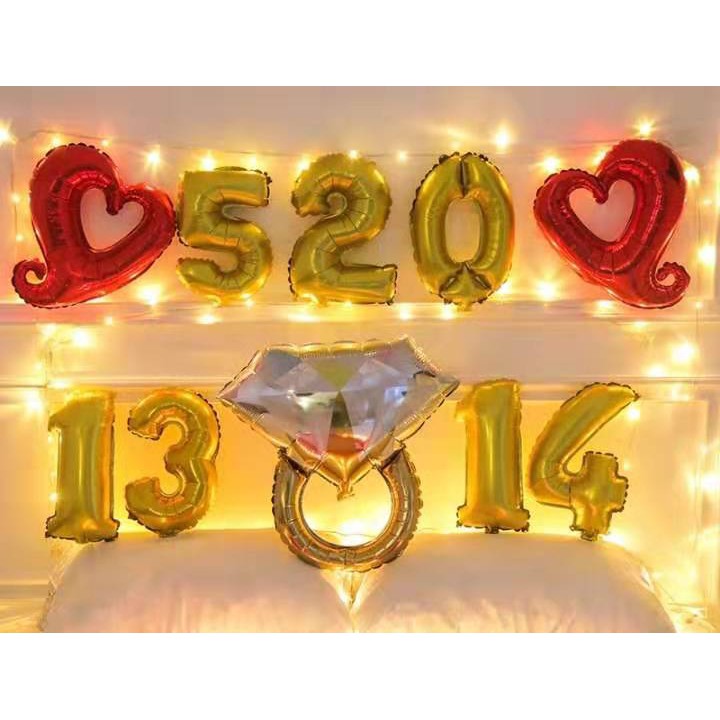 26 inches Wedding love theme 3D Blink Diamond Ring Gold and Rose Gold modeling aluminum foil balloon