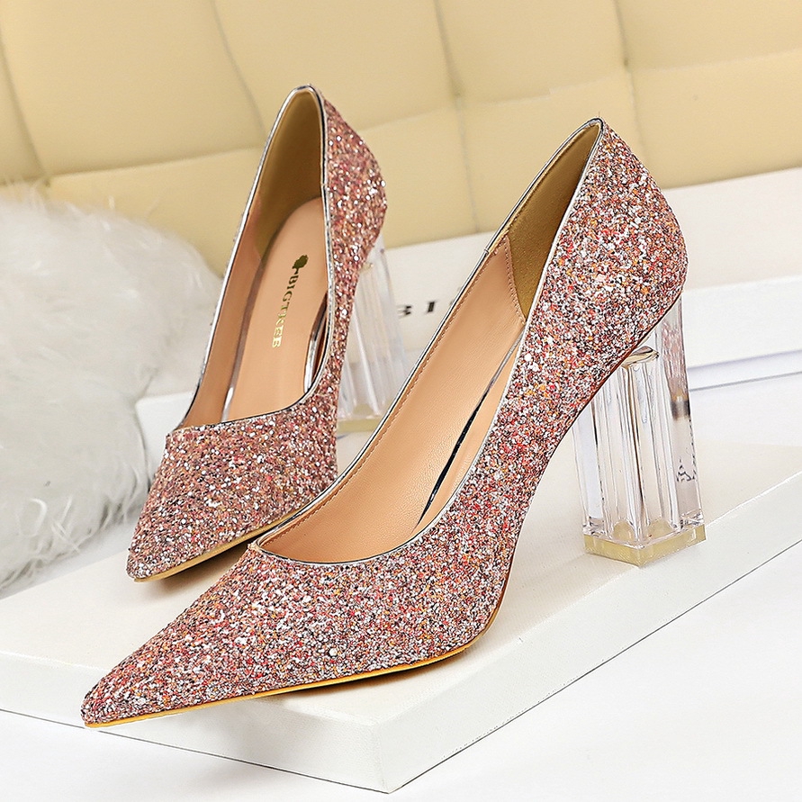 chunky heels glitter