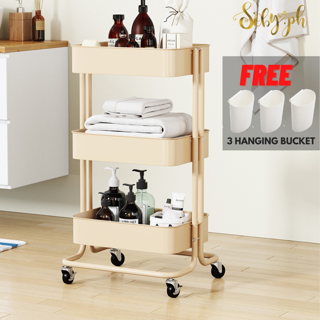 3-Tier METAL Utility Trolley Cart Rolling Mesh Storage ...