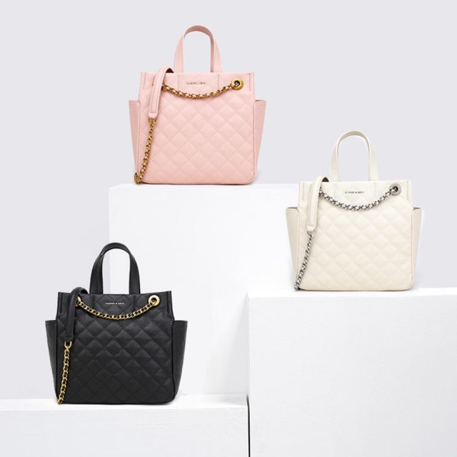 charles & keith chain detail quilted tote