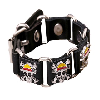 Fancyqube Japan Anime One Piece Luffy Pirate Logo Leather Bracelet Cosplay Punk Rock Sign Metal Men Bangle Goth Jewelry Bracelets Gifts #2