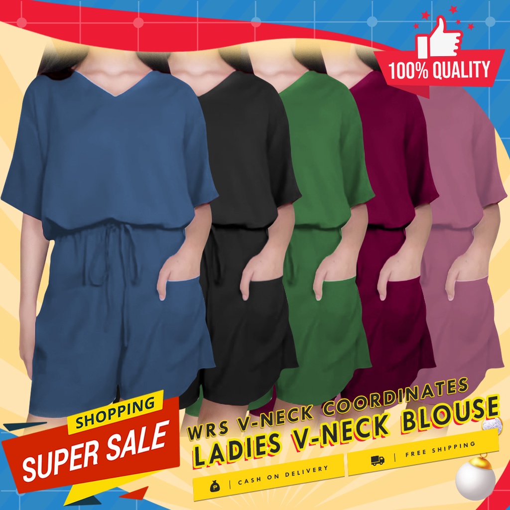 Ladies Shorts and Top Coordinates Vneck Blouse and Shorts Coords