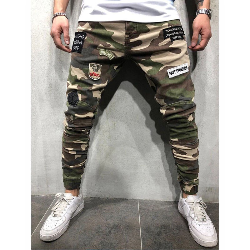 Sopt 2020 Fashion High Street Men's Badge Jeans Casual Cargo Pants  Camouflage Army Pencil Pants Hip Hop Ankle Zipper Jogger Pants Men | Shopee  Philippines