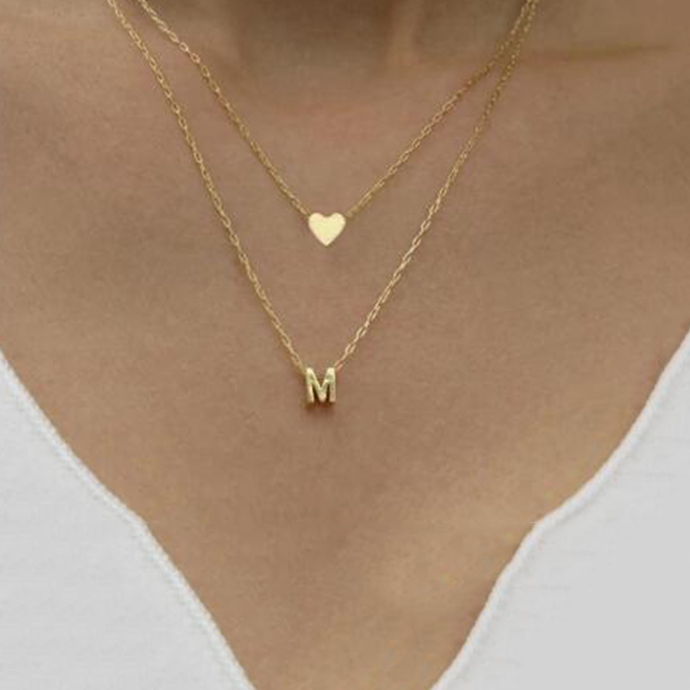 Double Layer Tiny Initial Letter Pendant Necklace Gold Silver Plated ...