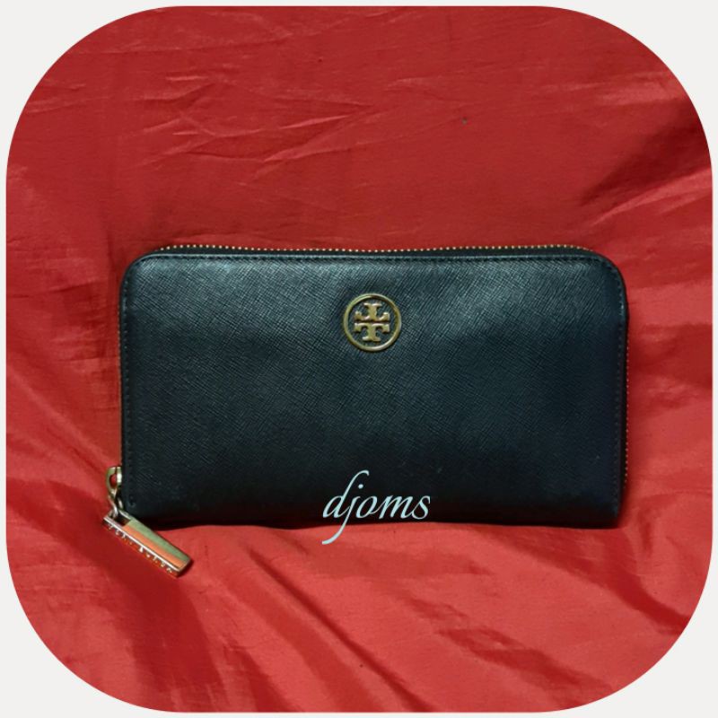Womens Tory Burch Robinson Black Saffiano Zip Around Continental Long Wallet  | Shopee Philippines