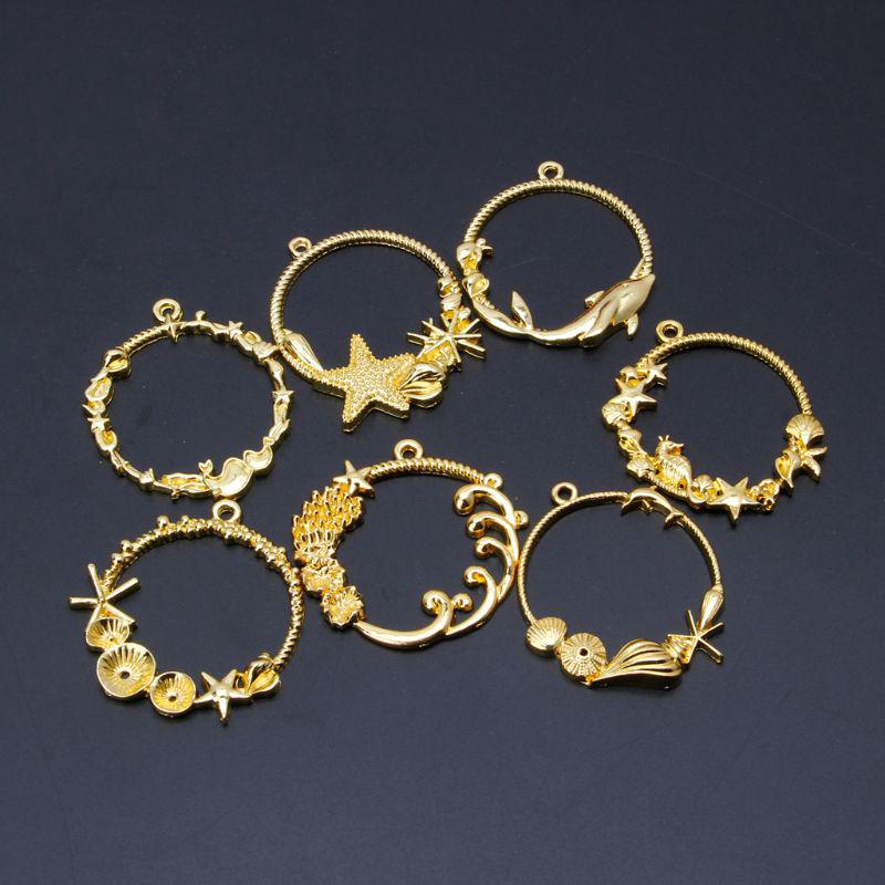 7Pcs Seashell Round Blank Pendant Resin Frame Open Bezels