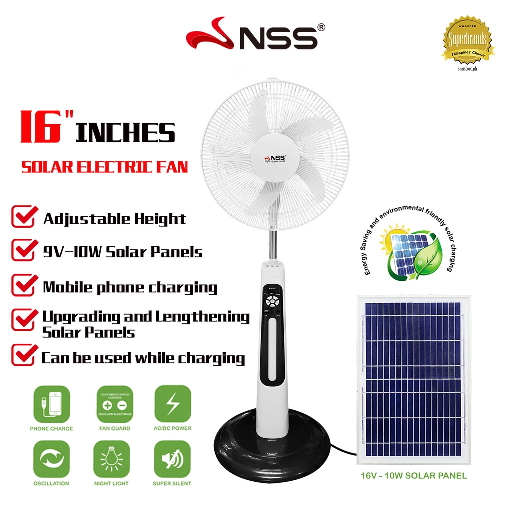 NSS Solar electric fan Rechargeable fan 16" Solar FAN with Solar Panel