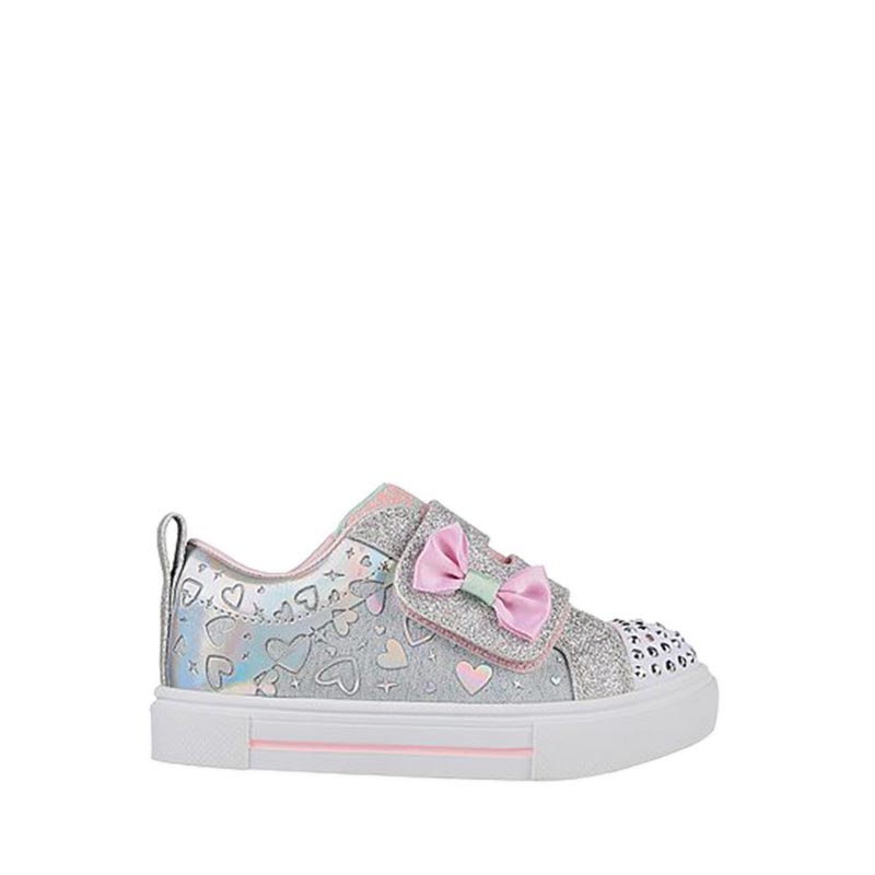 SKECHERS TWINKLE SPARKS GIRLS'S SNEAKERS - GRAY TEXTILE/SILVER TRIM