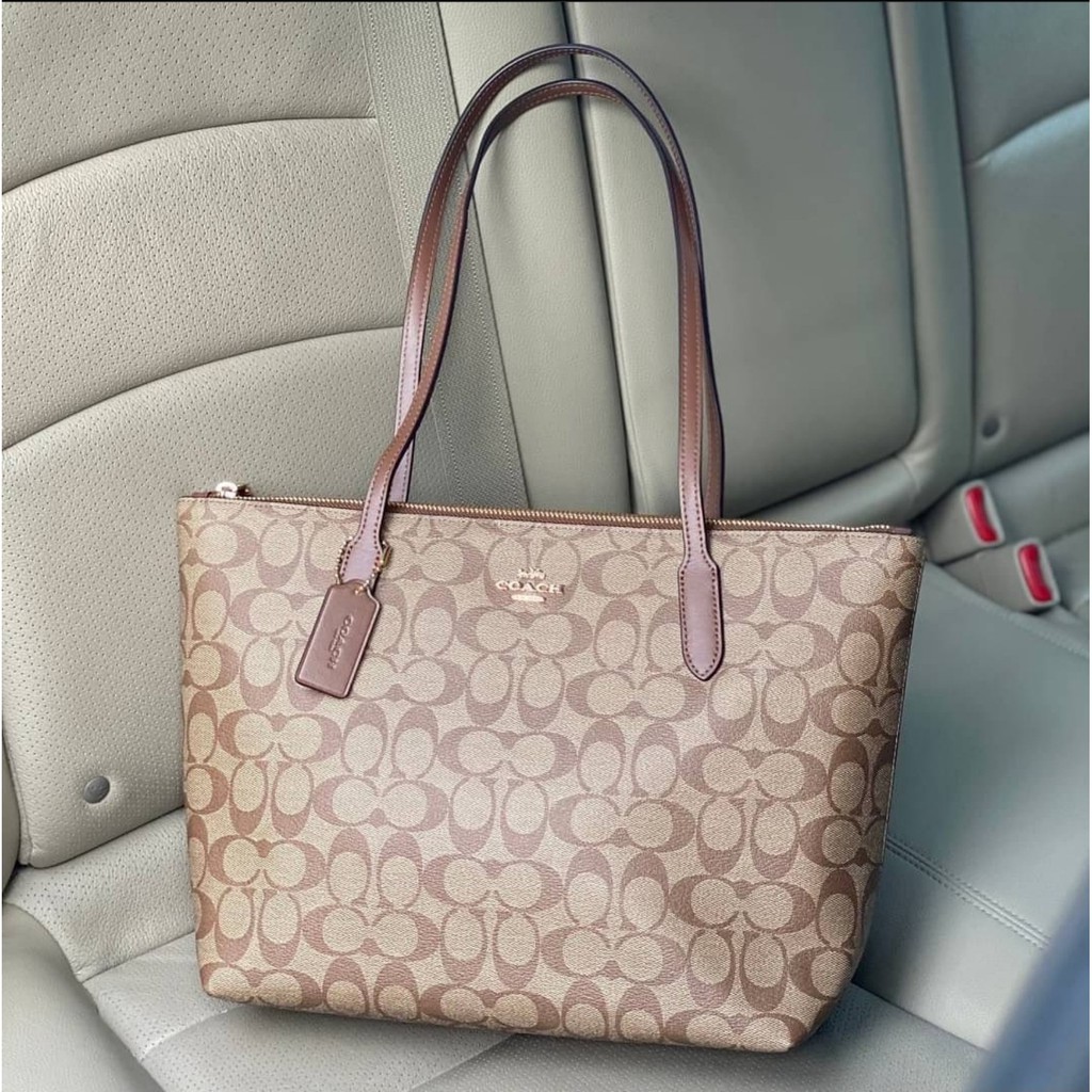 . 4455 Zip Top Tote in Khaki Signature Coated Canvas and Saddle  Smooth Leather | Shopee Philippines