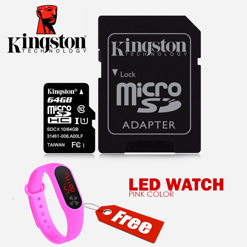 Kingston Memory Card 64gb Class10 Flash Sd Tf Card With Sd Adapter Free Led Watch Pink Shopee Philippines