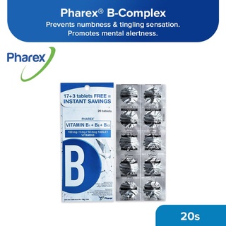 Pharex B-Complex Vitamin B1+B6+B12 100mg/5mg/50mcg 17+3 Tablets Tipid Pack (Nerve Health)