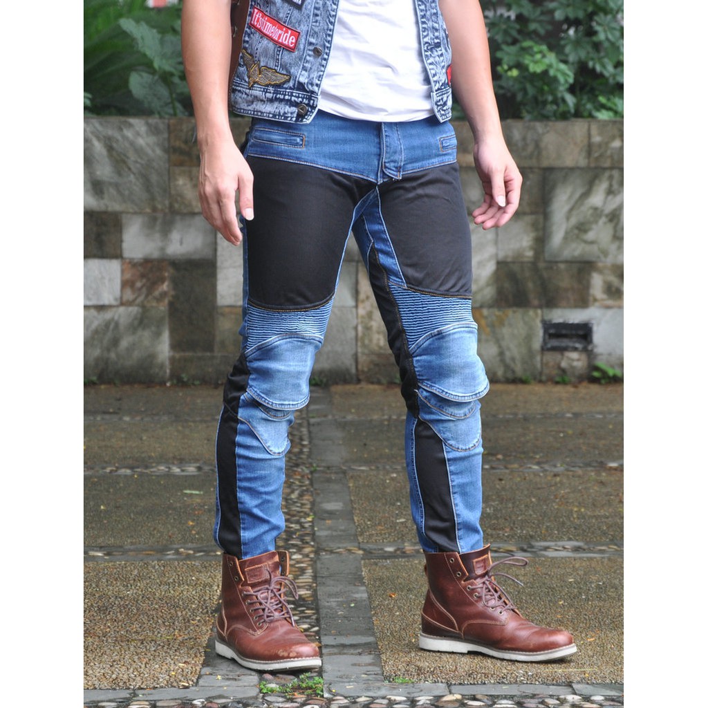 motorcycle riding blue jeans