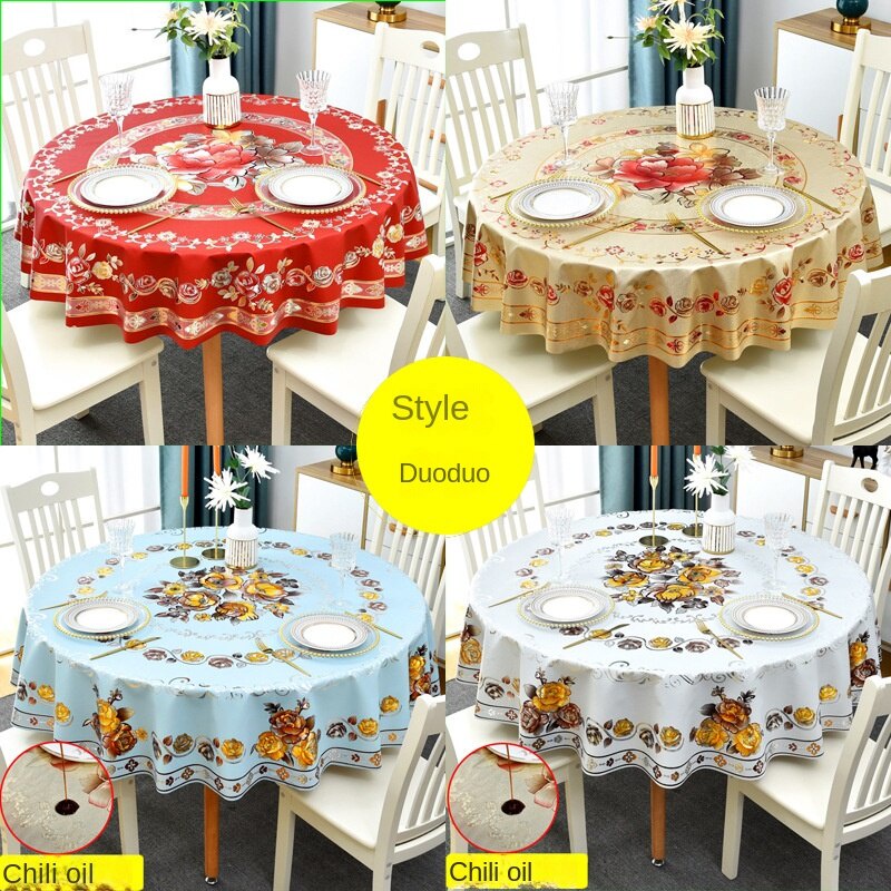 Thickened Large Round Tablecloth Waterproof AntiScalding OilProof PVC