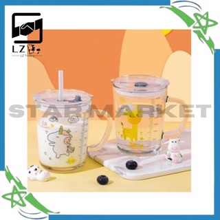 STAR-High Quality Glass Mug With Handle Tumbler w/Lid COD measurement on side/RAMDOM COLOR