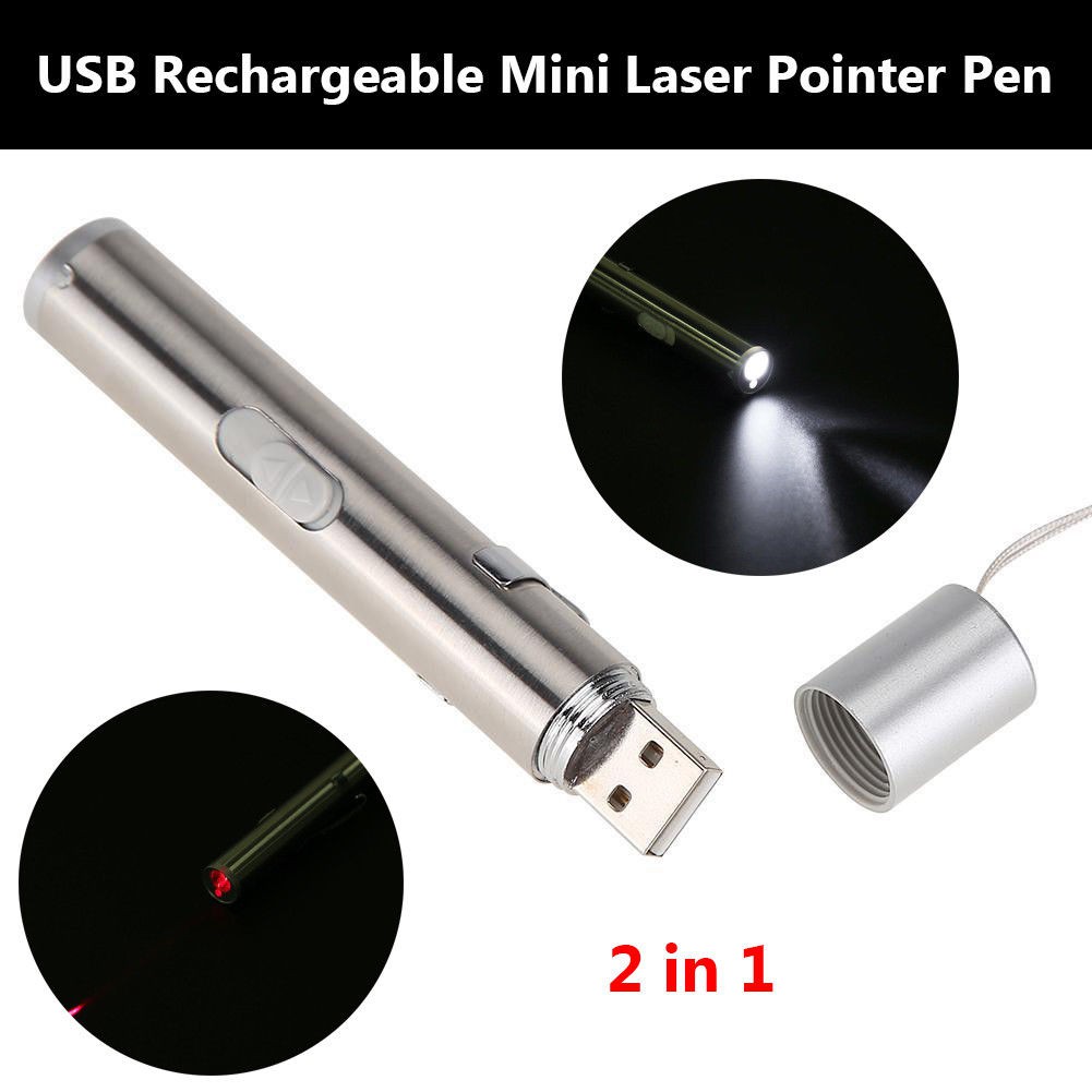 2 in 1 USB Rechargeable Mini Red Laser Pointer Pen With White LED Pet Light**