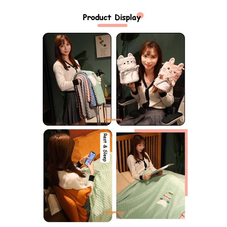 READY STOCK 90*110cm/110*170cm Cute Cartoon Animal Soft Blanket Dinosaur Rabbit Husky Monkey Kawaii Comfortable Office Nap Blanket Fluffy Blanket Birthday Gift for Girls Kids Small Blanket Single